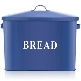 E-far Navy Blue Bread Box for Kitchen Countertop, Metal Bread Bin Holder for Modern Farmhouse Decor, Extra Large & High Capacity Storage Container - 13" x 9.8" x 7.3" - Holds 2+ Loaves, Vintage Style
