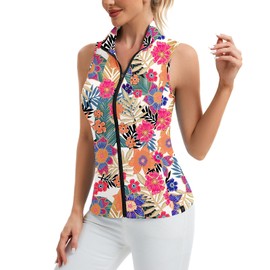 Soneven Womens' Sleeveless Golf Shirts Full Zip Golf Jacket Summer Causal Lightweight Vest for Hiking Workout