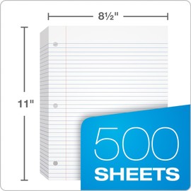 Oxford Loose Leaf Paper, 500 Sheets, College Rule Filler Notebook Paper, 8-1/2" x 11", 3-Hole Punched Fits 3-Ring Binders (62349)
