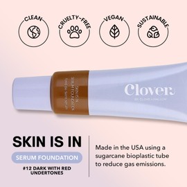 Clover Skin Is In Serum Foundation | Hydrating Face Serum, Lightweight Foundation, Cruelty-Free & Vegan | With Squalane And Sunflower Seed Wax | 30 ml - Shade 12 (Dark)