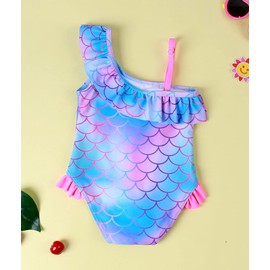 CHUNG Girls Cute Print Dino Adjustable Bathing Suits Ruffle Striped Rainbow Swimsuits Swimwear One Piece Bikini (3-4Yrs-100, Mermaid)