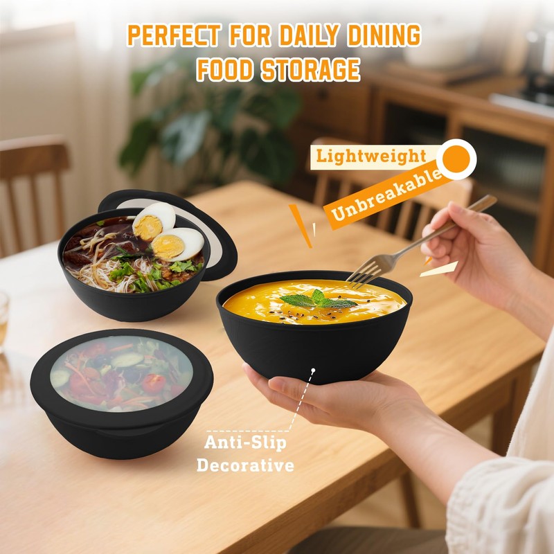 Homienly Wheat Straw Bowls with Lids, Unbreakable 40 OZ Salad