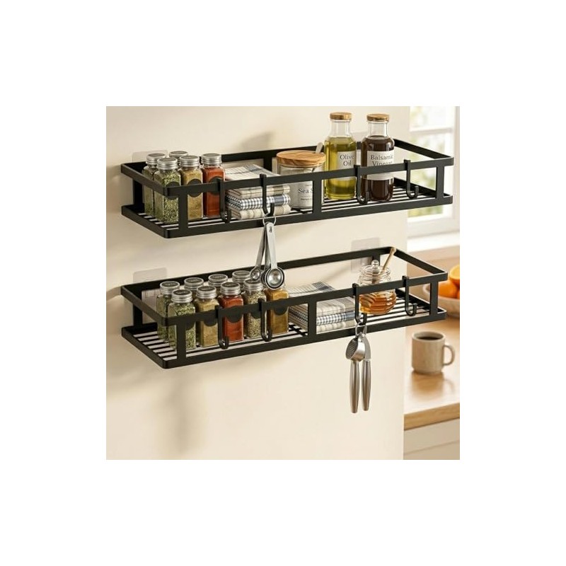 Spice Rack Wall 2 Pack Metal Kitchen Shelf Hanging No