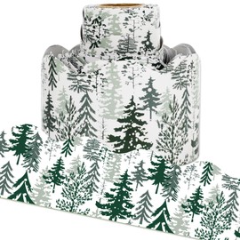 Whaline 32.8ft Christmas Tree Bulletin Board Borders Watercolor Green Pine Tree Die-Cut Border Trim for Xmas Chalkboard Decoration