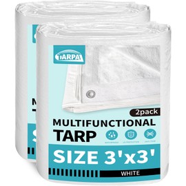 TARPAL 3x3 Feet Small Tarp Waterproof 6mil (2 Pack) White tarps Multipurpose Protective Cover All Purpose Poly Tarps Cover for Firewood Outdoor Furniture etc