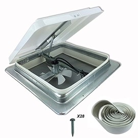 Heng's 14" RV Roof Vent Kit w/Butyl Tape w/12 Volt Fan | White | #71112-C | RV Replacement Vent (2 Pack)