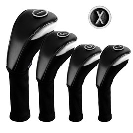 Andux 4pcs/Set PU Golf Wood Club Head Covers 460cc Driver with Long Neck Black