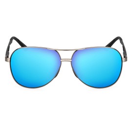 ATX OPTICAL XXL extra large Classic Round Aviator Polarized Sunglasses for big wide heads 150mm (gunmetal, blue)