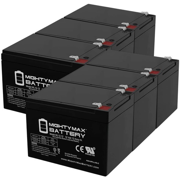 Mighty Max Battery ML12-12 - 12 Volt 12 AH SLA Battery F2 Terminal - Pack of 6 Brand Product