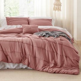 Bedsure Twin Comforter Set - 3 Pieces Pinch Pleat Bed Set, Dusty Pink Boho Bedding for All Season, 1 Soft Comforter, 1 Pillowcase, 1 Decorative Pillow