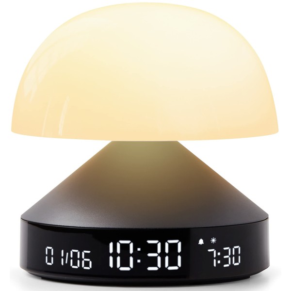 Lexon Mina Sunrise Alarm Clock - Includes Alarm Light and Sunset Simulation - Wireless and Rechargeable - Gun Metal