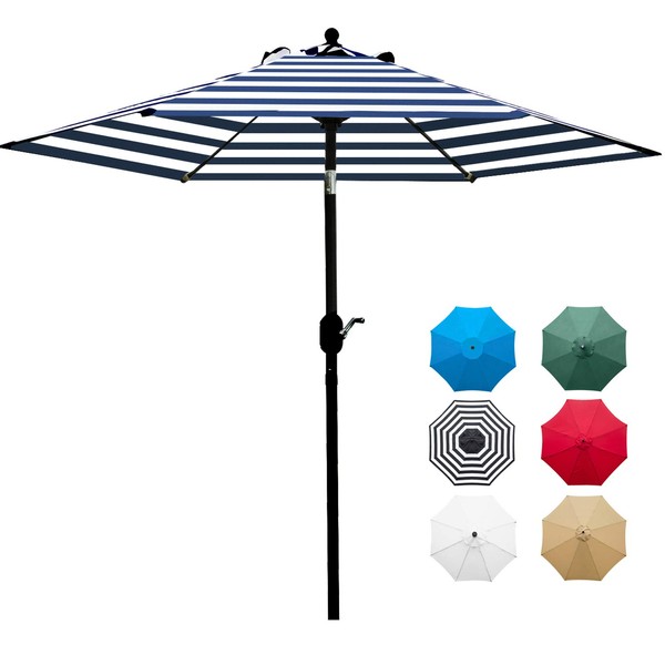 Sunnyglade 7.5' Patio Umbrella Outdoor Table Market Umbrella with Push Button Tilt/Crank, 6 Ribs (Blue and White)