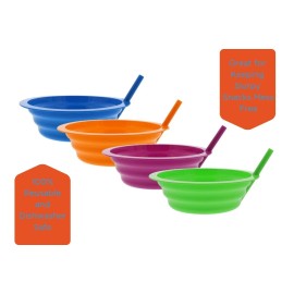 Arrow Sip-A-Bowl With Built In Straw, 22 Oz, Blue, Pink, Green, Orange (4 pack)