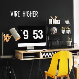 Vinyl Wall Art Decal - Vibe Higher - 5" x 22" - Trendy Inspirational Positive Quote Sticker Minimal Design for Teen Bedroom Closet Living Room Home Office Apartment Store Decor (White)