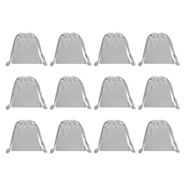 PATIKIL 100% Cotton Reusable Drawstring Bags, 5x6 Inch 12 Pack Multipurpose Washable Cotton Dust Bags, Luggage Organizer, Travel Essentials Storage Pouch, Light Gray