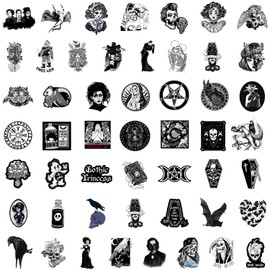 Bastban Goth Stickers, Horror Stickers for Water Bottles Laptop Computer Phone Skateboard Scrapbook, Black and White Stickers for Adults (50 PCS)