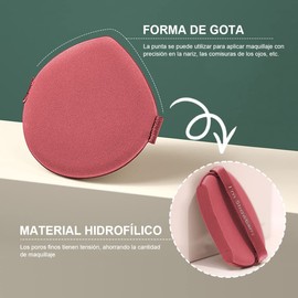 Esponja Maquillaje 7 pcs,RENDIN Beauty Puff,Powder Puff Mojado y Seco,Borlas para Maquillaje Nuevo en 2023,Barril Makeup Puff Color Fresa con Forma de Gota de Agua(Melon rojo)