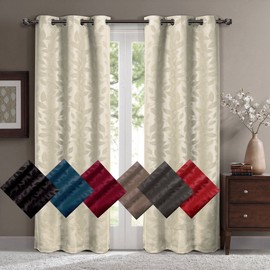 Royal Bedding Virginia Black Grommet Blackout Weave Embossed Window Curtains Drapes, Pair/Set of 2 Panels, 37x63 inches Each