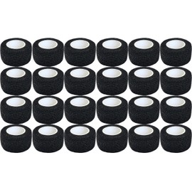 SIKKU Tattoo Tape, 24 Pack Adhesive Bandage Wrap, Sports Wrap, Grip Tape for Tattoo Machine, Self-adhering Athletic Tape, Cohesive Bandage Wrap for Injuries, Treatments & Recovery (1 Inch*5 Yards)