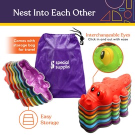 Special Supplies Stepping Stones for Kids - Set of 6 Balance Blocks - Indoor/Outdoor Play - Child Safe Rubber, Non-Slip Edging - Promotes Coordination, Balance, Strength (Multi-Color-Alligator)