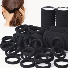 Pack of 50 Hair Bands for, Women and Girls, Black Elastic Hair Ties, Ponytail Holders