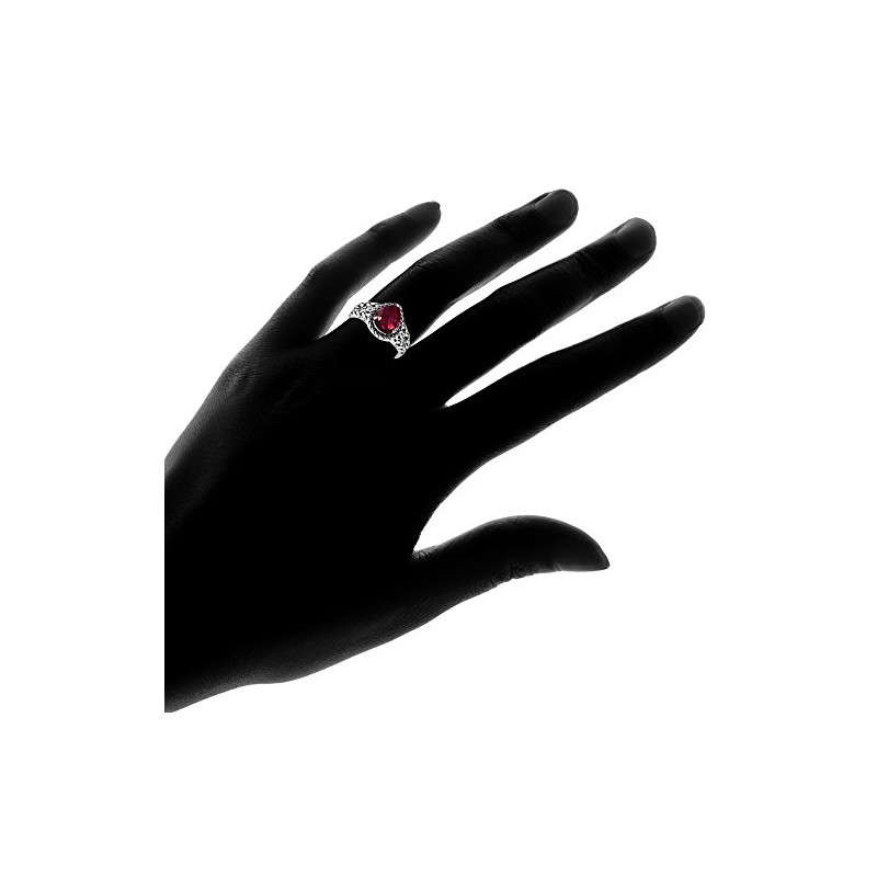 Ice Gems Sterling Silver Created Ruby Pear-Cut Oxidized Rope Split