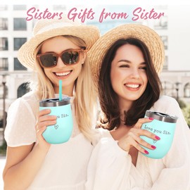 YMEFABL Sisters Gifts from Sister - Love You Sis - Sisters Birthday Gift - Christmas Graduation Birthday Gift for Sister, 12oz Tumbler with Straw(Mint)