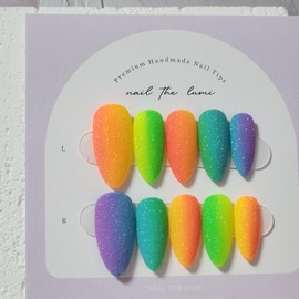 Rainbow Sugar  Handmade Nail Tips - Coffin / 레인보우 슈가  수제네일팁 - 코핀