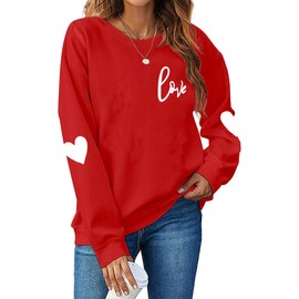 ZXUBP Valentines Day Sweatshirt Women Love Heart Valentines Day Sweatshirts Casual Long Sleeve Shirts Reds