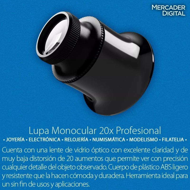 Mercader Digital Lupa Monocular 20x Lente Cristal Joyero Relojero Ojo
