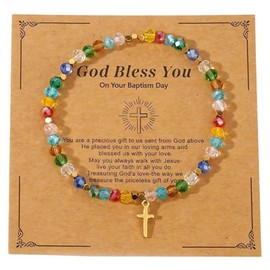 LANWLOSI First Communion Bracelet for Her God Bless You Cross Beaded Bracelet Baptism Confirmation Religious Bracelet 1st Communion Gifts Baptism Gifts Accessories for Daughter Granddaughter