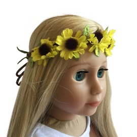 The New York Doll Collection 18 inch Doll Headband - Floral Sunflower Wreath Yellow Fits American Girl Dolls