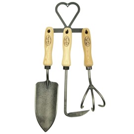 DeWit Garden Tool Set 4 Pieces: Forged Flower Trowel, Weeder, Flower Claw & Tool Hoe in Heart Shape, Professional Boron Steel Garden Tools for Hanging, Garden Tools - Made in Holland