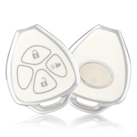 OFFCURVE Key Fob Cover for Toyota, Car Key Case for Toyota 2009-2016 Venza/Camry 2007 2008 2009 2010 2011/Corolla 2009-2010 3-button Car Smart Key Accessories Holder Protector, White