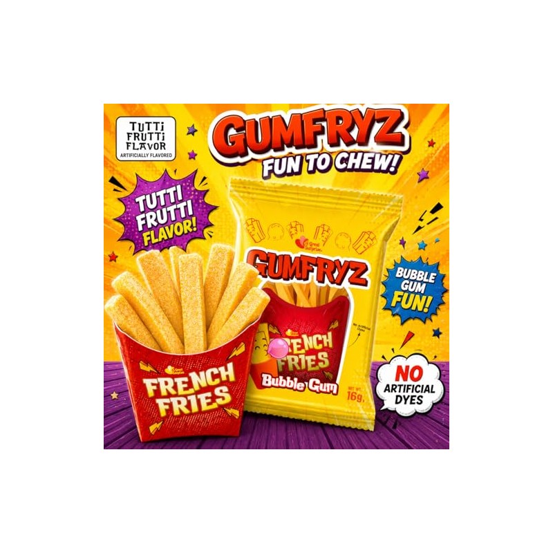 French Fries Bubble Gum – 24 Count Bulk Pack –
