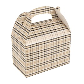 Restaurantware Bio Tek 8.5 x 4.8 x 5.5 Inch Gable Boxes For Party Favors, 100 Attractive Gift Boxes - Plaid Pattern, With Built-In Handle, Paper Barn Boxes, Disposable, For Parties