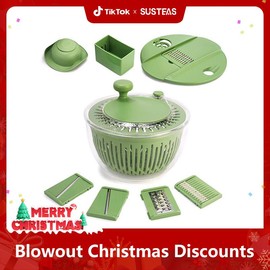 SUSTEAS Salad Spinner Large with 5 Blade Slicer and Egg Yolk Strainer for Efficient Salad Preparation and Food Washing, 4.25Qt Fruit Kitchen Utensils