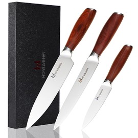 Howashin Professional Kitchen Knives High Carbon Stainless Steel Chef Knife Set,3PCS Ultra Sharp Japanese Knife with Sheath,Ergonomic Rosewood Handle Elegant Gift Box for Home or Restaurant