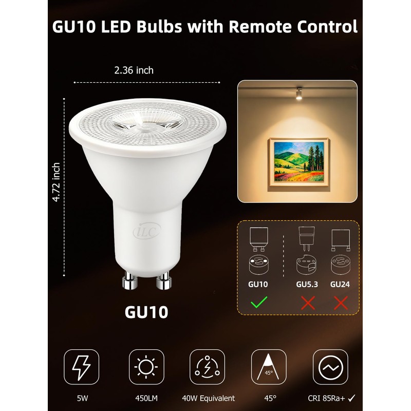 ILC GU10 LED Light Bulb, 40 Watt Equivalent Color Changing