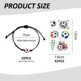 EOWVISN 2 Pieces Football Bracelets, 1 Football Tattoo Sticker, Football Braided Bracelet, Friendship Bracelet, Adjustable Bracelet, Cartoon Football Bracelet, Gift for Fans