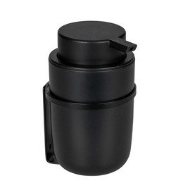WENKO Turbo-Loc Carpino Soap Dispenser, Pump Dispenser Made of High-Quality Plastic for Attaching No Drilling to Smooth Surfaces for up to 250 ml Liquid Soap, Metal Wall Holder, Black