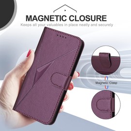 Case for Oppo Reno 13, Walle Case with Wrist Strap & Magnetic Clasp,PU Leather Cover with Card Holder/Slot Stand Flip Folio Soft Shell Book Cover, Purple
