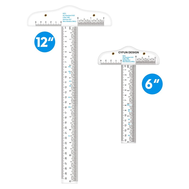 6" and 12" Acrylic Clear T Angle Ruler 3 Pack