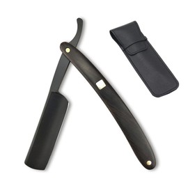 Friendship Men's Single Blade Razor, Western Razor, Genuine Deep Shaving, Shaving, Eyebrows, Body, Foldable, Barber, Razor, With Leather Cover (D-Black)