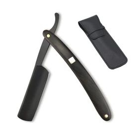 Friendship Men's Single Blade Razor, Western Razor, Genuine Deep Shaving, Shaving, Eyebrows, Body, Foldable, Barber, Razor, With Leather Cover (D-Black)
