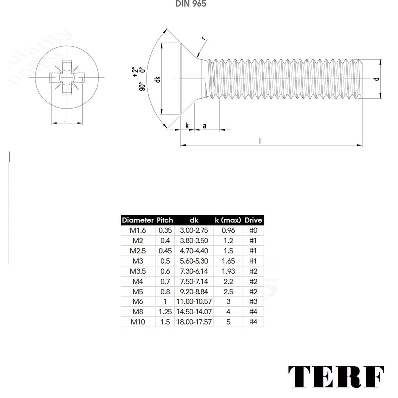 TERF® M3 X 6mm Pozi Countersunk Machine Screw M3 (3mm)
