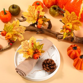 8 Pieces Fall Themed Napkin Rings Thanksgiving Napkin Ring Holder Berry Napkin Ring Harvest Maple Fruit Pumpkin Napkin Ring for Fall Gathering Thanksgiving Dinner Table Decoration (Classic Style)