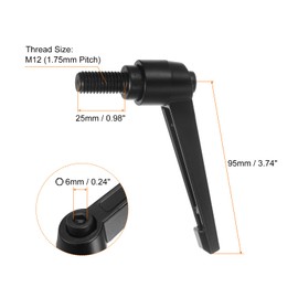 QUARKZMAN Set of 4 Adjustable Clamping Lever Handles M12 x 25 mm Male Thread Bolt Knobs Rotary Screw Locking Quick Release Ratchet Push Switch Handle Black