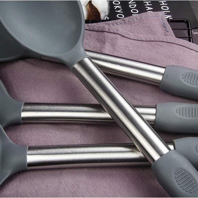Silicone Kitchen Cooking Utensils Set with Stainless Steel Handle, Spatula