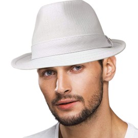 Men's All Season Cotton Short Brim Derby Fedora Classic Gangster Hat (US, Alpha, Small, Medium, White)